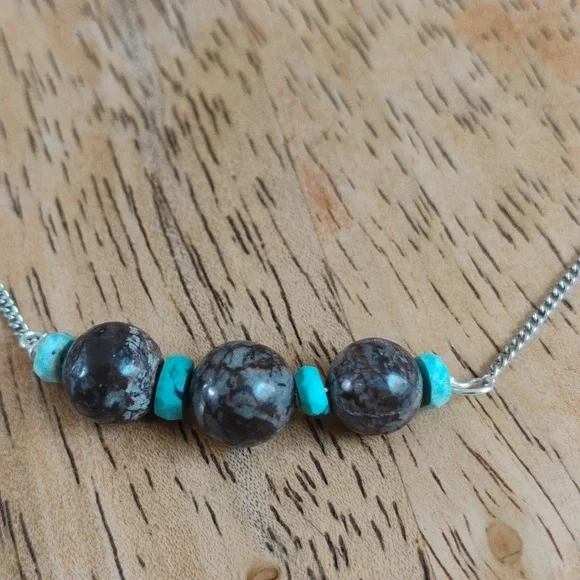 Kingman Turquoise and Jasper Necklace - Picture 1 of 10